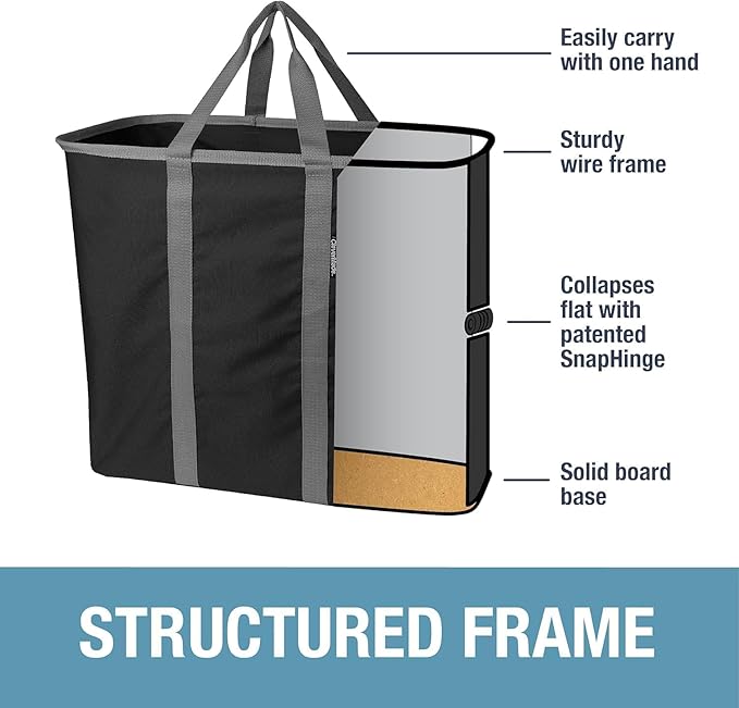 CleverMade Collapsible Laundry Caddy - Black 1 Pack 64L / 17 Gal - Foldable Storage Organization Container Clothes Laundry Room Storage Solution