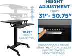 Mount-It! Electric Mobile Height Adjustable Standing Workstation with Wheels | Rolling Sit Stand Workstation with Programmable Height Adjustment Controller | 31.5 x 14.5 in Tabletop