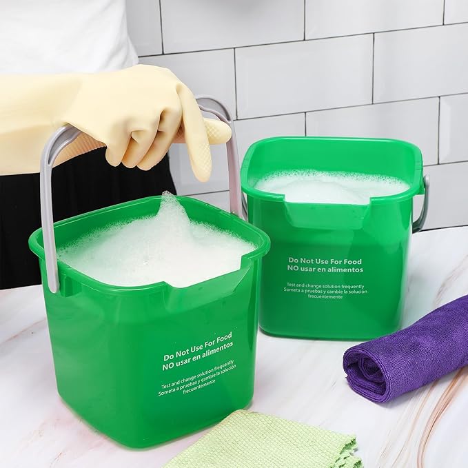 Roshtia 6 Pcs 3 Quart Cleaning Bucket Small Sanitizing Square Bucket Detergent Pail for Home Commercial Restaurant Kitchen Office School (Green)