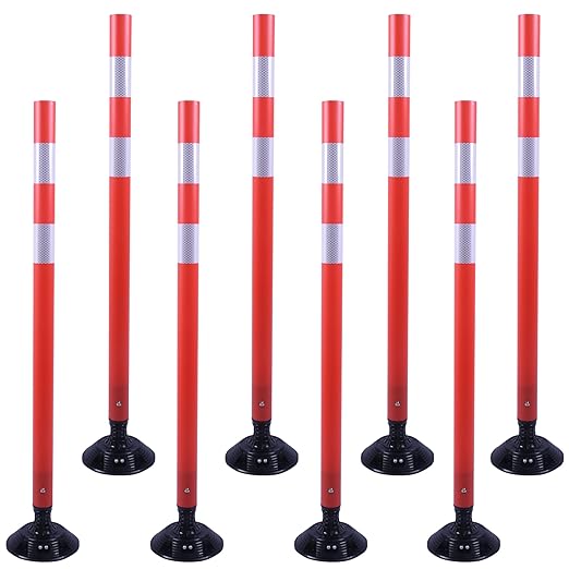 OrangeStar 8 Pack Delineator Post 48" Red Traffic Delineator Cones with Fixable Base for Road Safety, Parking Lots
