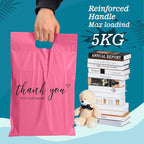 JinRuiKJ Poly Mailers with Handle 10x13 Inch 100 Pcs, Easy to Carry Packaging Bags for Small Business, Thank You Shipping Bags with Self Adhesive Strip, Tearproof and Waterproof - Pink
