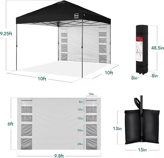 Best Choice Products 10x10ft Easy Pop Up Canopy w/Side Wall, 10 Pockets, Portable Carrying Case, 1-Button Setup, 4 Weight Bags - Black