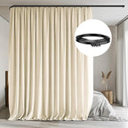 Room Divider Curtains with Flexible Ceiling Tracks Set,Blackout Curtain Ceiling Mount Curtain Track Privacy Room Dividers Ceiling Track Curtain Rod(Beige Drape & Black Rail W 12.5 × H 7 FT)