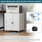 Large Printer Stand with Storage and Lock, 3D Heavy-Duty Printer Cabinet, Printer Table for Home Office with Doors and Adjustable Shelves, for Office Copier and Fax Machine, White