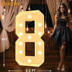Pooqla 4 FT Light Up Marquee Numbers, Cool White and Warm White LED Large Lighted Marquee Numbers, Giant Mosaic Light Up Numbers for Balloons 8th 18th 80th Birthday Party Decoration, LED Number 8