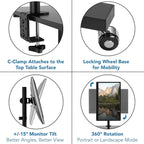 Mount-It! Mobile Computer Cart with Monitor Mount for Screen up to 32", Portable Desk on Wheels, Rolling Laptop Stand for Teachers, Office, Classroom, Rise up to 53", Podium, Keyboard Tray, Black