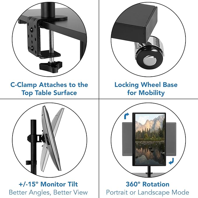 Mount-It! Mobile Computer Cart with Monitor Mount for Screen up to 32", Portable Desk on Wheels, Rolling Laptop Stand for Teachers, Office, Classroom, Rise up to 53", Podium, Keyboard Tray, Black