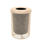 COATEDOUTDOORFURNITURE RFT-TAN Heavy Duty 32 Gallon Round Trash Receptacle, Liner Included, Tan with Flat Top Lid, Made in America