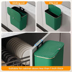 2.4 Gallon Hanging Trash Can - Small Under Sink Trash Can with Lid, Wall Mounted Garbage Bin for Kitchen & Bathroom Cupboard, Odor-Control, Extended Clamping Ring, Green