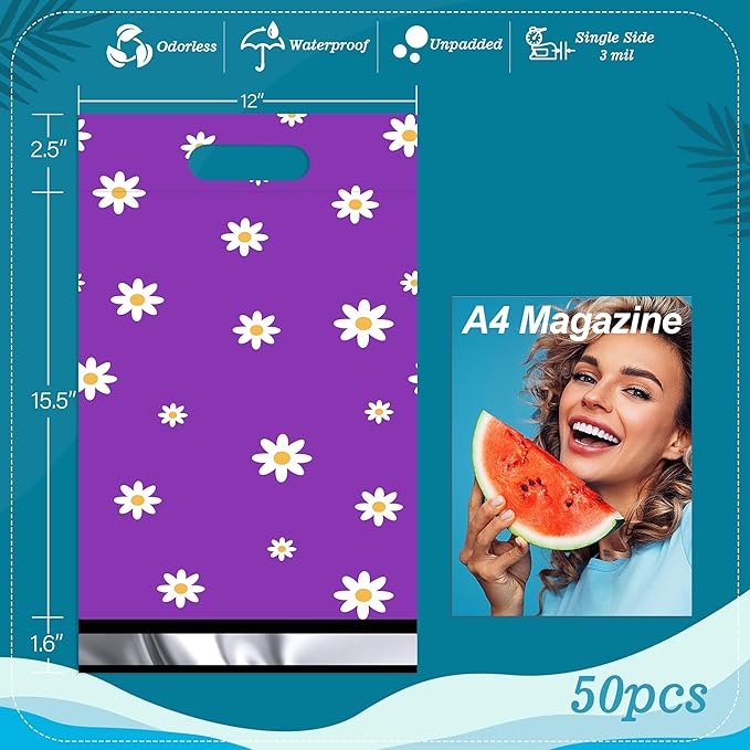 JinRuiKJ Poly Mailers with Handle 12x15.5 Inch 50 Pcs, Easy to Carry Packaging Bags for Small Business, Thank You Shipping Bags with Self Adhesive Strip, Tearproof and Waterproof
