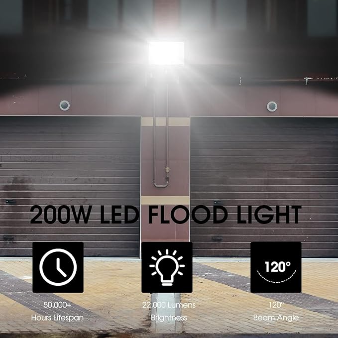 200W LED Flood Light(3 Pack), Super Bright 22500lm Security Lights, IP66 Waterproof Outdoor Flood Light, 5000K Daylight Floodlight for Yard, Garden,Basketball Court, Arena