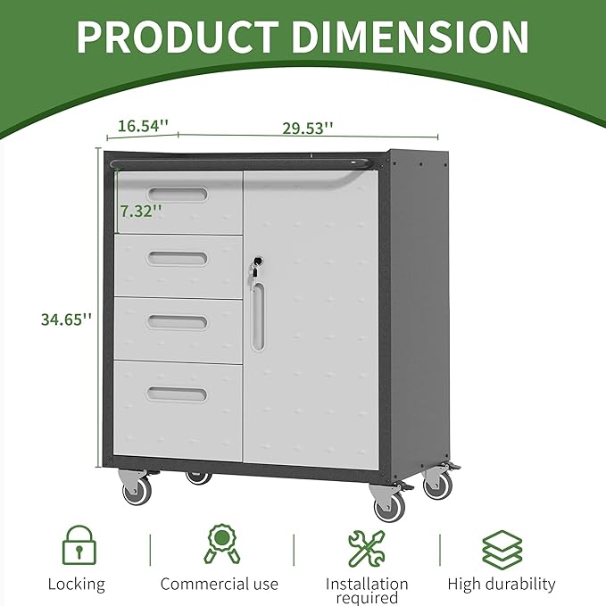 Tool Storage Cabinet, Rolling Tool Cabinet with 3 Drawers, Metal Storage Cabinet for Garage, Tool Room, Assembly Required(Black and Gray)