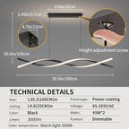 Modern Ceiling Pendant Light, Dimmable LED Pendant Light, Dimmable 3 Color Mode Chandelier for Living Room, Dining Room, Kitchen, Bedroom,Bar(Black, 39IN)