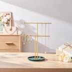 Gold Jewelry Holder Stand with Ceramic Tray: Small Hanging Necklace Organizer Tree for Earrings, Bracelets, Rings – Jewelry Display Hanger for Women & Girls, Green