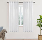White Sheer Curtains 72 Inches Long for Living Room Bedroom,Linen Cotton Textured Back Tab Hooks Pleat Semi Privacy Light Filtering Sidelight French Door Curtain Drapes 72 In Length 2 Panels Set