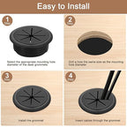 uxcell 4 Pcs Desk Grommet, 2.09 inch 53mm Desk Cable Hole Cover Wire Hole Insert for Home Office Table Cabinet Cord Organizer, Black
