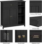 Yaheetech Bathroom Storage Cabinet, Bathroom Floor Cabinet with 2 Doors and 1 Drawer, Storage Units with 3 Open Compartments and Adjustable Shelves for Living Room, Entryway, Black