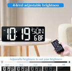 Large Digital Wall Clock with Remote Control 17.2" LED Large Display Timer with Temperature Date Week Auto DST Adjustable Brightness, Big Wall Alarm Clock for Living Room Office Garage Gym Seniors