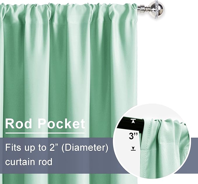 JIUZHEN Blackout Curtains for Bedroom - Thermal Insulated Noise Reducing Privacy Short Curtain for Living Room, Set of 2 Panels with Tiebacks, 42 x 54 inches Long,Mint Green