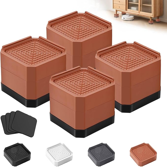 Furniture Risers Bed Risers - Rectangular Adjustable Block Riser for Raising 1.5-3 in. & 4.3 in. Beds, Tables, Sofas, Refrigerators, Washers - Up to 4,000 Pounds (Brown, Two Layers 3inches)