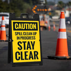 Caution Spill Cleanup in Progress Stay Clear Sidewalk Sign Kit, 24x36 Inches, with A Frame Stand, Made in USA