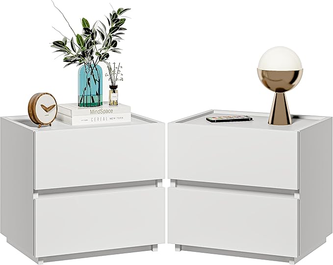 furtble Nightstands Set of 2, Small Dresser for Closet, Sofa Side Table with Drawers for Small Spaces Wooden Bedside Tables, White Modern Storage Cabinet for Bedroom. Entryway, 15.8 in