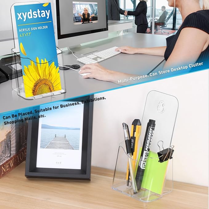 Acrylic Brochure Holder 4x9 Inches Slant Back Design, Clear Display Stand, Plastic Table Stand Sign Holder,Pamphlet Holder Flyer Holder,Display Stand,Table Signs Plastic Paper Holder for Office, Home, Store, 2 Pack