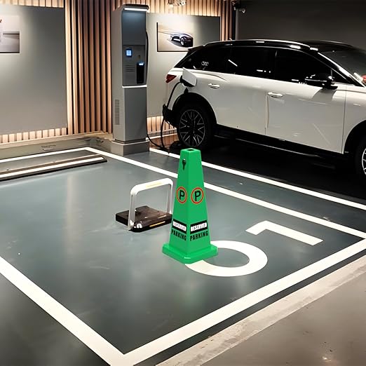 Plastic Traffic Cones, 4-Sided Message Cones, Road Safety Parking Cones, Standing Traffic Warning Signs for Cleaning Area, Garage, No Entry (4, Reserved Parking, Large)