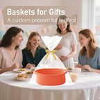 Woven Basket,Small Rope Storage Bin with Handles & Ribbon Bag, Organizer for Shelves Closets,Gift Basket Empty for Birthday,Books,Dog Toys,Orange/3 Pack