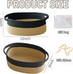 Woven Basket,Small Rope Storage Bin with Handles & Ribbon Bag, Organizer for Shelves Closets,Gift Basket Empty for Birthday,Books,Dog Toys, Black&Jute/3 Pack