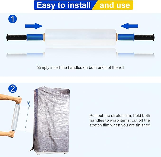 Stretch Film, RAZCC Stretch Wrap Industrial Strength, Shrink Wrap for Pallet Wrap, Heavy Duty Clear Plastic Wrap with Handles, Moving Wrapping Plastic Roll, 15" x 1000 Ft Per Roll, 60 Gauge, 3 Pack