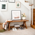 SwallowLiving 43 Inch Farmhouse Storage Bench, Rustic Solid Wood Entryway Bench for Living Room, Dining Room, Hallway | Indoor Seating with Natural Wood Finish