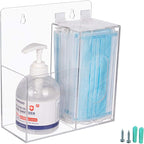 Acrylic Mask Dispenser & Hand Sanitizer Holder Stand Wall Mount or Countertop, Hygiene Station with 2 Compartment Clear Box Dispenser Holder for Face Masks, Gloves, Hairnets, Spray Bottle