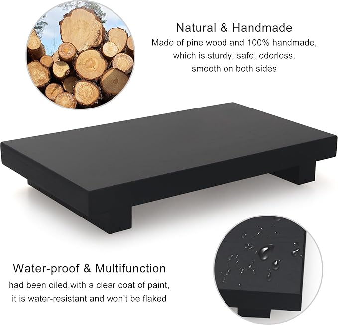 Black Wooden Bathroom Tray Decorative Kitchen Countertop Trays Farmhouse Wood Riser Pedestal Stand Dish Soap Dispenser Holder for Kitchen Counter Bathroom Sink Organizer Accessories Decor Vanity Tray