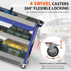 3 Tier Tool Cart with Drawers, Heavy Duty Rolling Utility Cart On Wheels, Large Storage Capability Service Cart for Garage, Warehouse and Tool Room (Gray&Blue)