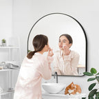 Arched Bathroom Mirror, 45"x45" Black Arched Mirror for Bathroom, Wall Mounted Mirror, Black Vanity Wall Mirror Metal Frame for Bedroom, Entryway, Living Room, Hanging or Leaning Against Wall