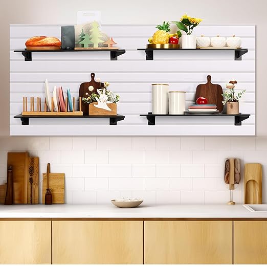 Therwen 24 Pcs 15.8" Chrome Slatwall Knife Shelf Bracket with Lip Metal Bracket Hooks Slatwall Hanger Heavy Duty Shelf Accessories Home Boutique Retailer Display (Black)