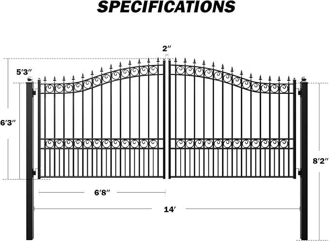 ZUMI Outdoor Steel Swing Gates - 14x6 ft. Heavy-Duty Weatherproof Security Gates - Broadway Style Driveway Fence
