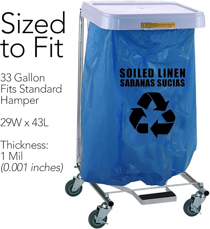 RESILIA Heavy Duty Soiled Linen Bags - Hospital Waste Disposal, Trash Liner, Sanitary Storage, OSHA Approved, Dark Blue, 33 Gallon, 29" W x 43" L, 1 Mil, 0.001 Inch, 1 Case of 200 Bags, Made in USA