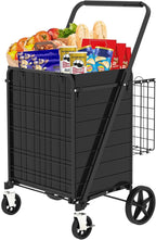 CHARMMA Large Shopping Cart with Brake,Grocery Cart on Wheels, Foldable Utility Shopping Carts with Double Basket and 360° Rolling Swivel Wheels for Groceries Laundry