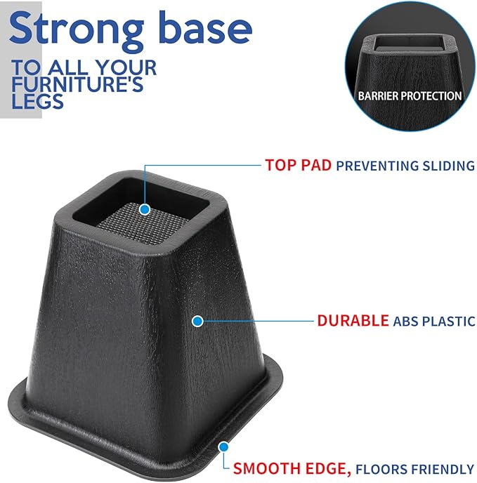 Bed Riser/Furniture Lift Bed/Bed risers/Furniture Lifter/Table risers/Frame Risers Create Under Bed Storage Heavy Duty for Furniture Height Adjustment (Black 8 Pack, 6 Inch)