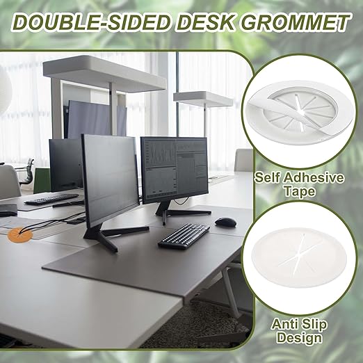 PATIKIL Desk Grommet 2-3/8", 4 Pcs Round Cable Grommet Cord Hole Cover with Adhesive Tape Flexible Table Wire Organizer for Office Home Table Countertop, Light Gray