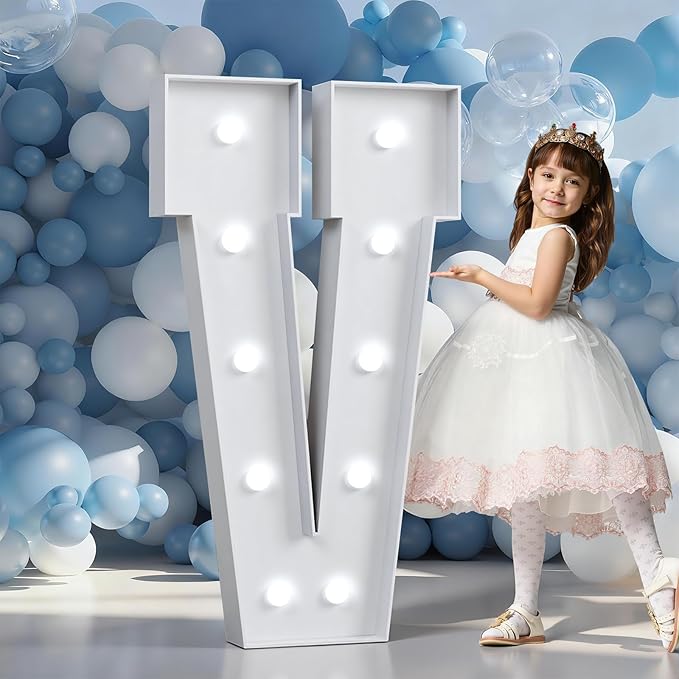 Marquee Letters 4 Feet Tall Large Light Up Letters Baby Shower Decorations Wedding Engagement Proposal White Party Decorations Marry Me Sign Big Cardboard Backdrop V