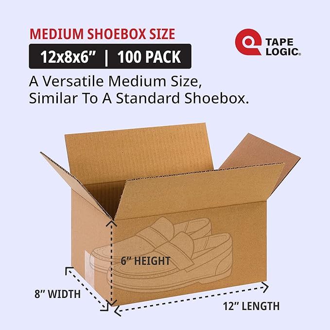 BOX USA Shipping Boxes Small 12"L x 8"W x 6"H 100-Pack, Corrugated Box for Shipping, Moving, Mailing, Packing, Packaging and Storage
