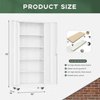 Greenvelly 73" Storage Cabinet with Wheels,Metal Rolling Garage Cabinet with Locking Doors and 4 Adjustable Shelves for Home,Kitchen,Office,Warehouse(32" W x 16" D White)