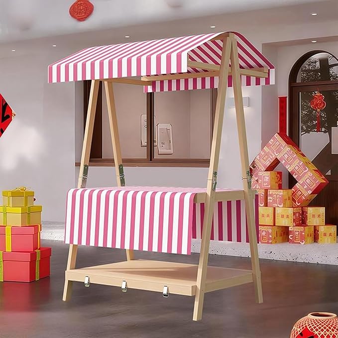 Movable Stall Display Stand, Foldable Vending Stand Kiosk Display Trolley with Canopy, Portable Food Cart, for Selling Snacks/Sweets/Toys, Multiple Colors(Pink A,110 * 190cm)