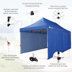 CROWN SHADES 10x20 Pop Up Canopy Tent, Thicken Frame Commercial Heavy Duty Tent, 4 Sidewalls 8 Stakes & 4 Sandbags & 4 Ropes, Outdoor Canopies for Events, Parties, Blue