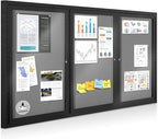 Enclosed Bulletin Board Outdoor Noticeboard with Locking Door, Weather-Resistant, Grey Felt, Black Aluminum Frame, 70 x 36 in