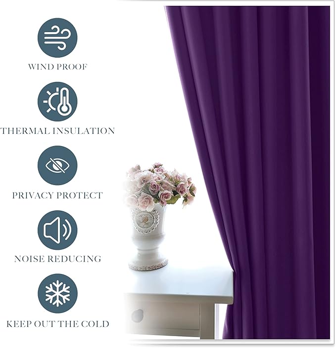 PONY DANCE Kitchen Blackout Curtains - Home Decoration Light Block Curtain Drapes Window Coverings Short Drapes with Rod Pocket for Bedroom, 42-inch by 45-inch, Royal Purple, 2 Panels