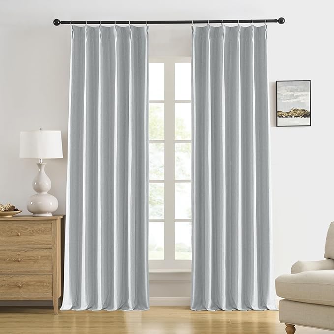 Light Grey Pinch Pleated Blackout Curtains 138 Inch Long, Accordion Style Thermal Insulated Drapes with Hooks, Back Tab Ceiling Traverse Curtains for Living Room,40x138, 2 Panels